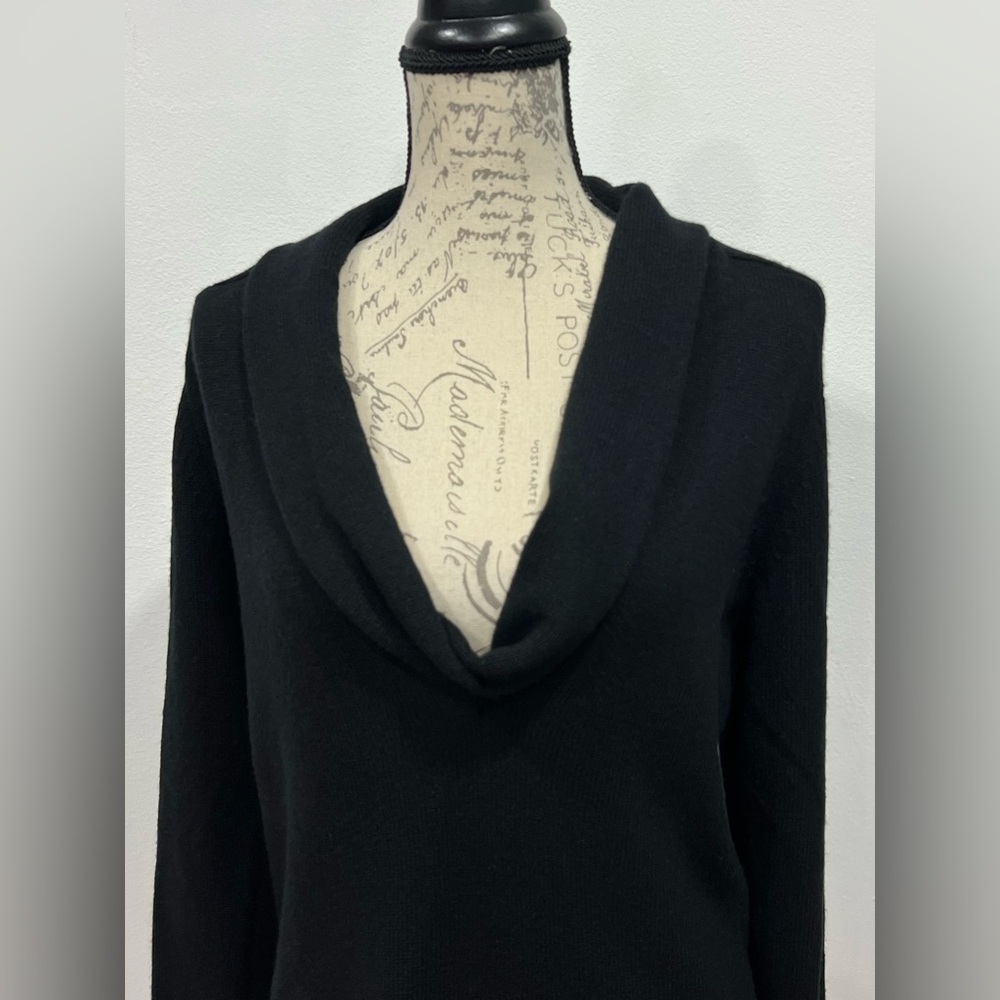 Theory Women 100% Cashmere V-Neck Shawl Pullover Sweater Black Long Sleeve Small
